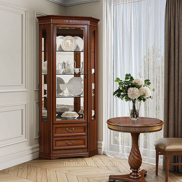 Шкаф для посуды угловой (с зеркалами)